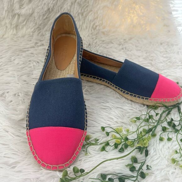 J. Crew Pink Blue‎ Cap Toe Colorblock Canvas  Espadrille Shoes Size 8.5 new! - Picture 1 of 9